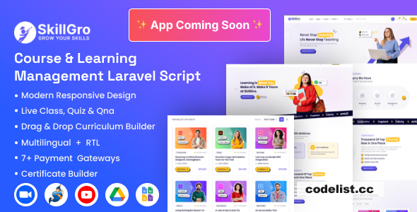 SkillGro v1.7.0 - Course & Learning Management System Laravel Script (LMS)