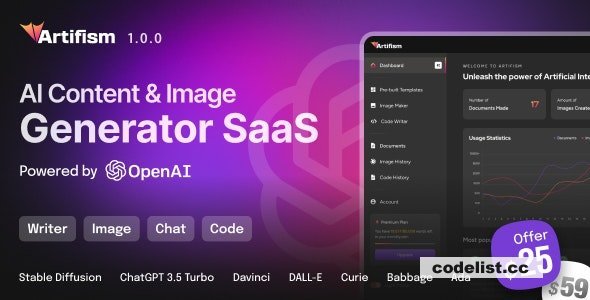 Artifism v1.0.0 - AI Content & Image Generator SaaS