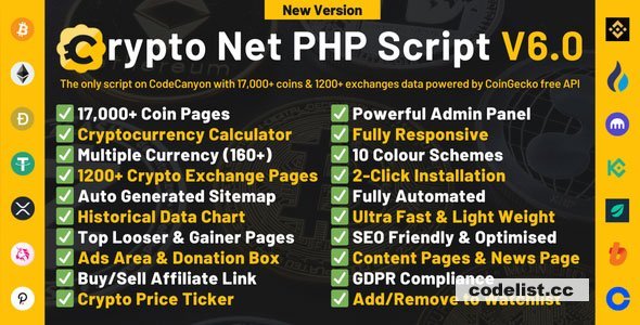 Crypto Net CoinMarketCap, Prices, Chart, Exchanges, Crypto Tracker, Calculator & Ticker PHP Script