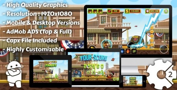 Ranger vs Zombies – HTML5 Game, Mobile Version+AdMob!!! (Construct 3 | Construct 2 | Capx) .